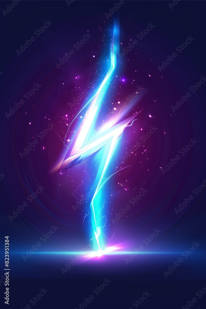 Poster abstract neon lightning bolt in a futuristic design, showcasing vibrant and dynamic energy with brig