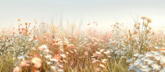 Dreamlike Meadow A Serene D Rendering of Wildflowers Under a Pastel Sky