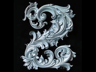 2 number, baroque sculptures scroll, black background