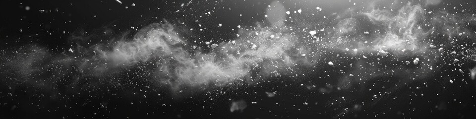 Snow On Black. Abstract Dust Explosion Over Black Background Design