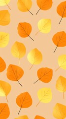 Obraz premium Orange and yellow leaves arranged in a pattern on a soft pink background