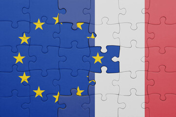 puzzle with the colourful national flag of france and flag of european union.