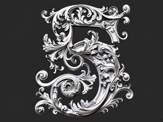 5 number, baroque sculptures scroll, black background