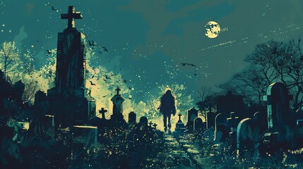 illustration of a moonlit grave.