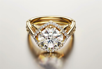 gold wedding ring with large round diamond