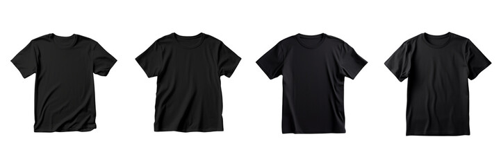 Set of A  black t-shirt isolated against a clean on a transparent background