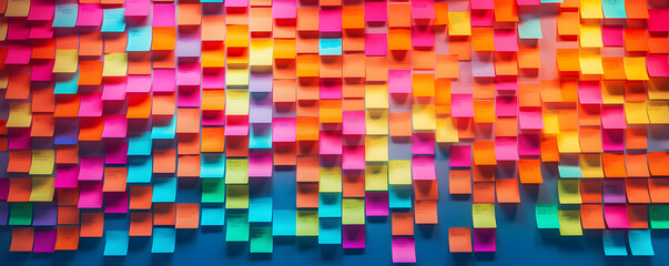 Wall full of pasted colored postit paper for routine and work reminders Productivity Board: Wall Covered in Colored Post-it Paper for Work Reminders
, 