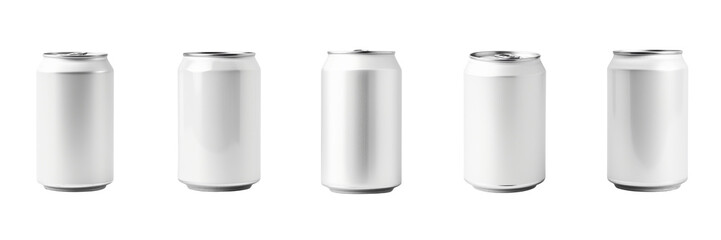  Set of A  white soda can mockup isolated on a pristine on a transparent backgrounds