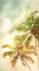 summer time palm trees, sunshine vibrant pastel colors, illustration