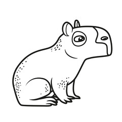 Cute cartoon capybara outlined for coloring page on a white background