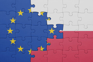 puzzle with the colourful national flag of poland and flag of european union.