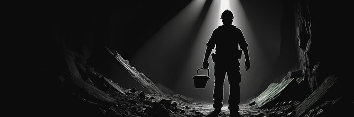 Miner's Day. the miner is on shift. miners work in the mines. men's work. dangerous work