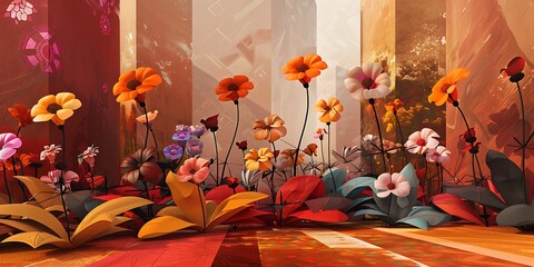 3D Abstract Flower Garden, Capturing Life and Energy in Digital Art
