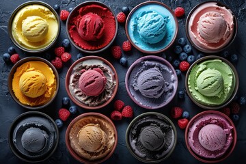 delicious ice cream in different colors and flavors