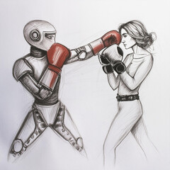 Man vs robot AI in a boxing match