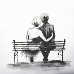 Elderly couple sitting together on a park bench