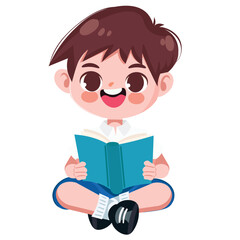 Cute Thai student boy in school uniform read a book