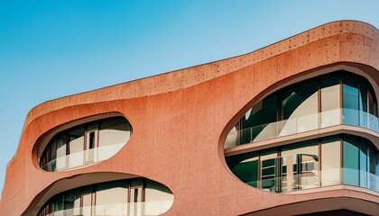 Modern Architectural curvy stone and glass building. 