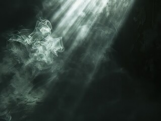light beam and smoke on black background