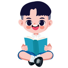 Cute Thai student boy in school uniform read a book