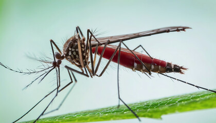 World Mosquito Day. macro photography of a mosquito. a mosquito bites a person. a mosquito with a belly full of blood
