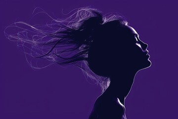 contemplative womans silhouette profile elegant minimalist illustration rich purple background
