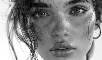 Obraz premium Black and white photo of beautiful girl with fancy makeup