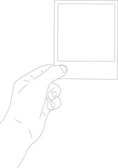 Right hand showing instant photo frame front view line drawing
