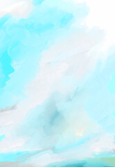 Soft Impressionistic Landscape Cloudscape Digital Painting Art Illustration Design in Aqua, White Tan & Gray 