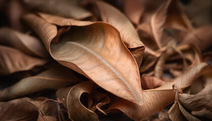 Dry leaves. Pile of dry leaves close up. Plant abstraction