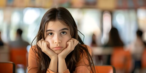 An anxious student in a classroom struggling with social anxiety and fear. Concept Social Anxiety, Classroom Setting, Fear, Student Struggles, Mental Health
