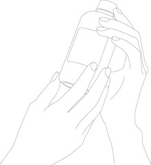 A woman's hand holds a bottle with shampoo or shower gel. Cosmetics for hair, body and facial skin care. Beauty product on a pink background with tropical leaves. Spa treatments. Woman