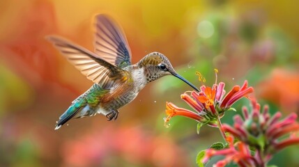 Iridescent Hummingbird Sipping Nectar A Macro Photography Masterpiece