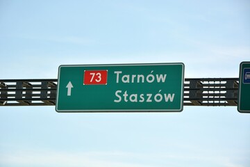 Access information board to Polish cities road S74 , Tarnow and Staszow