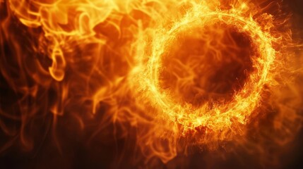 fiery circle of flames with dynamic movement blazing yellow and orange inferno abstract background