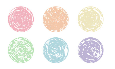 Colored circle spots set isolated on white. Brush drawn round frame. Modern textured illustration. Marker ink paint texture. Element for design logo, text, social media highlights cover