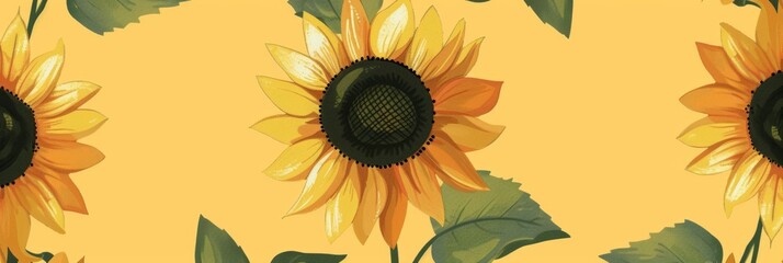 sunflowers on a yellow background in a pattern design Generative AI