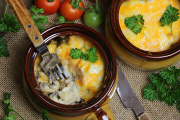 Julienne with chicken mushrooms and cheese.
