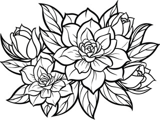 Fototapeta premium Elegant Succulent Flowers and Leaves Line Art Illustration - Botanical Outline Drawing