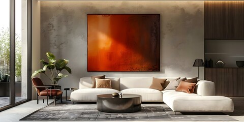 Contemporary living room with minimalist art décor and cozy hues. Concept Minimalist Decor, Contemporary Living Room, Cozy Hues, Artistic Accents, Modern Elegance