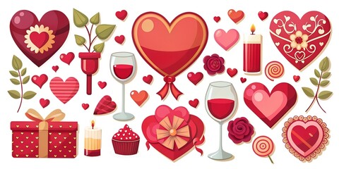 set of elements Set of stickers, icons, hearts, love, pink icons, stickers.