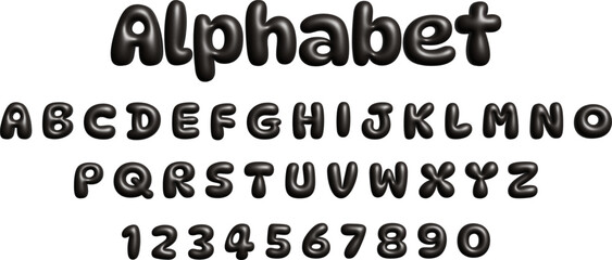 3D alphabet with airy thick letters. Perfect for adding childlike wonder to school projects, children's books, birthday invitations. Realistic vector illustration, modal alphabet typography reminiscen