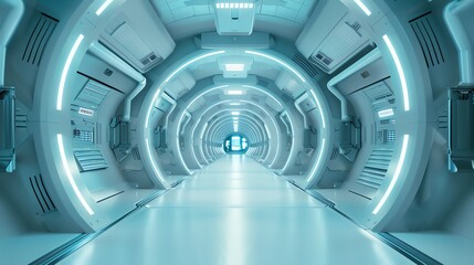 Fototapeta premium Futuristic tunnel with neon lights leading into infinity.