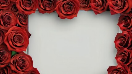 valentines day frame featuring a white blank center with surrounding abundant red rose