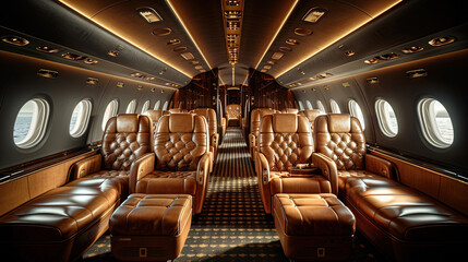 Fototapeta premium Business class in a superjet aircraft in coffee tones