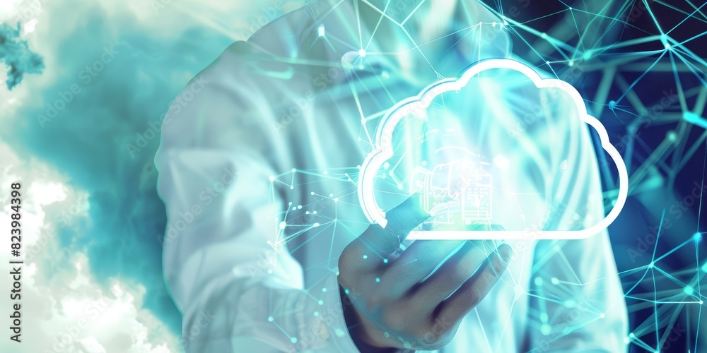 Fototapete Mobile Cloud Computing Technology with a Holographic Interface, representing innovation and connectivity in the digital age, showcasing advanced IT solutions, Generative AI