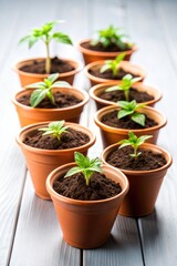 Group of Potted Plants on Wooden Table. Generative AI