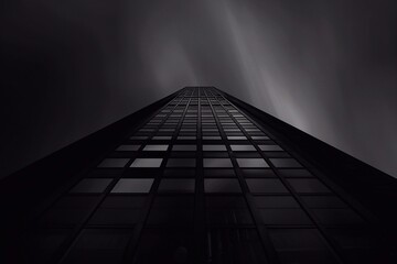 Low angle view of a skyscraper in the city at night.