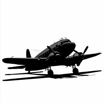 recommend clip art: A black and white airplane is on the ground