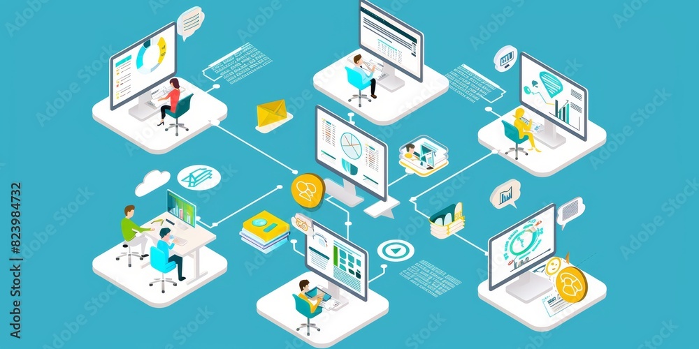 Aufkleber business team collaboration in a digital workspace, highlighting technology and communication for re